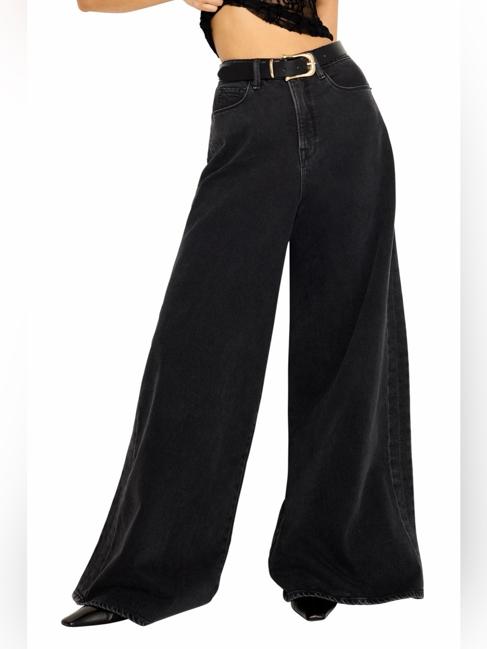 BNWT Good American Paneled Wide Leg Jeans Black size 2 / 26